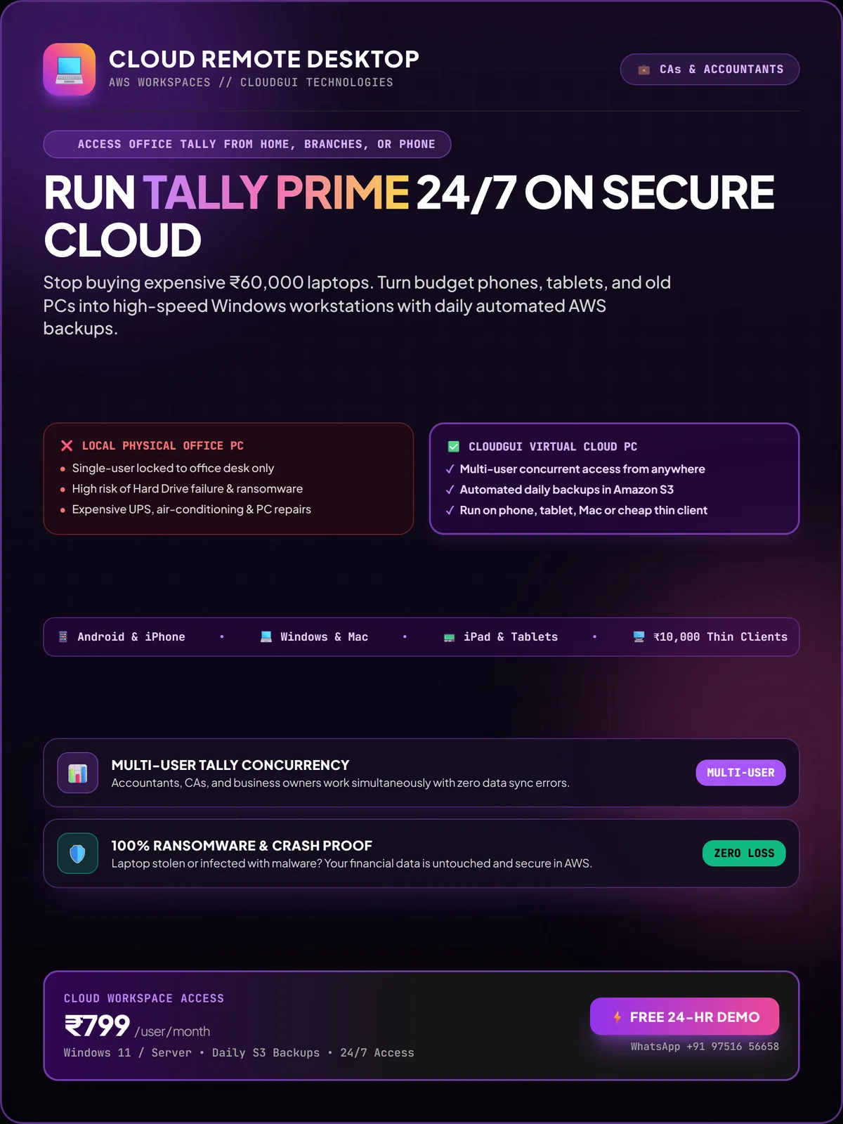 Run Tally Prime 24/7 on Secure Cloud Workspaces
